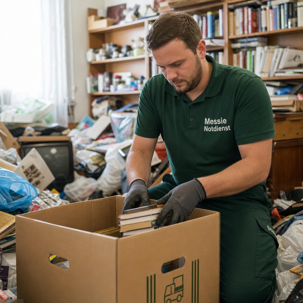 Mitarbeiter sortiert Wertsachen aus Messie-Wohnung